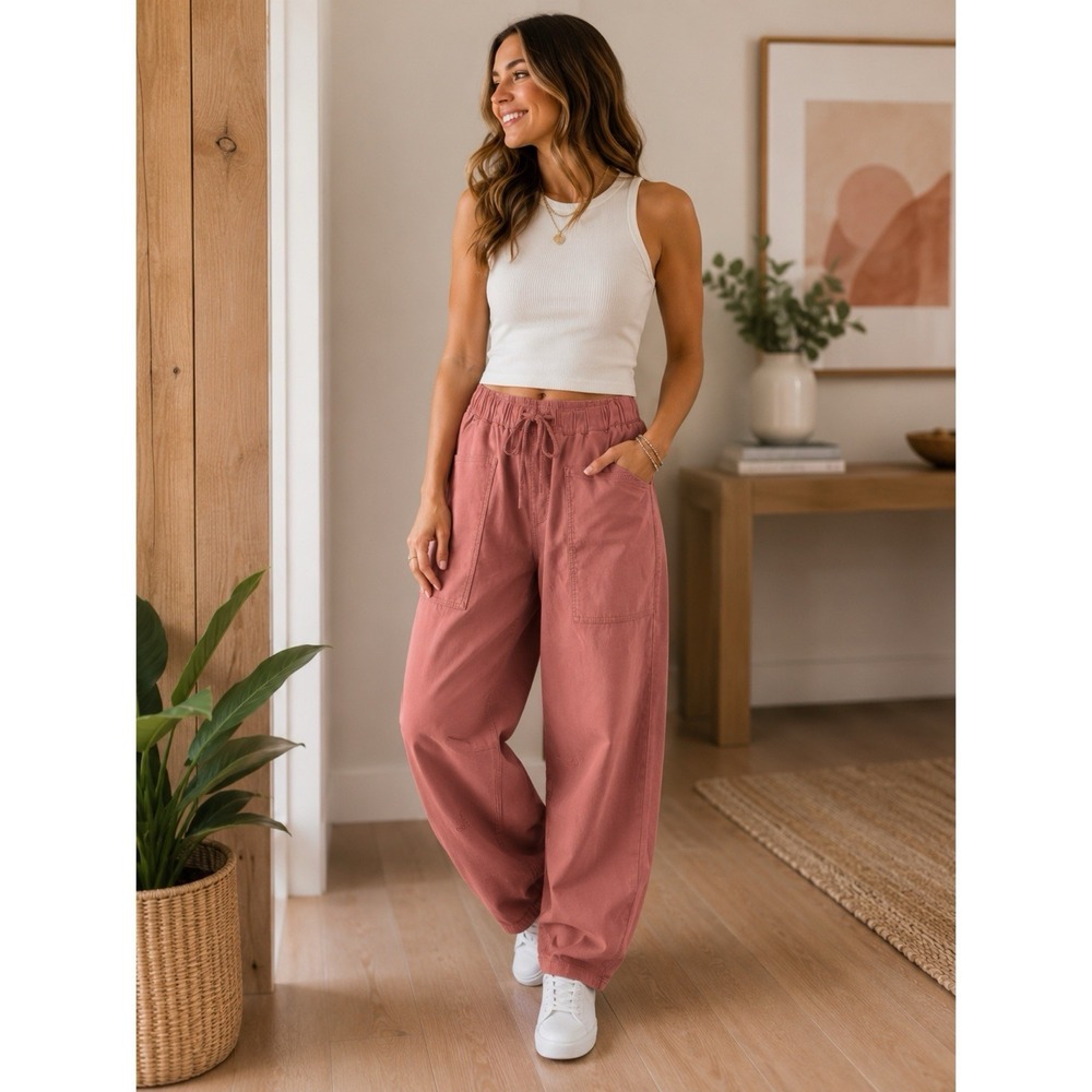 NEW Maurices Barrel Pants Size XS High Rise Rose Pink Pull On Drawstring
